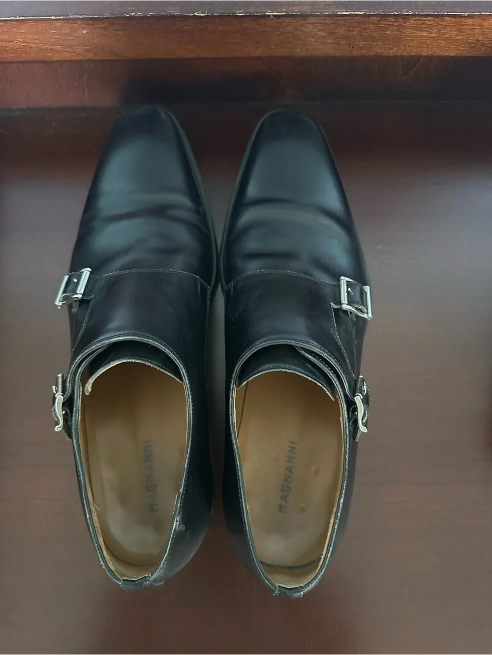 Magnanni Black Leather Double Monk Strap Dress Shoes